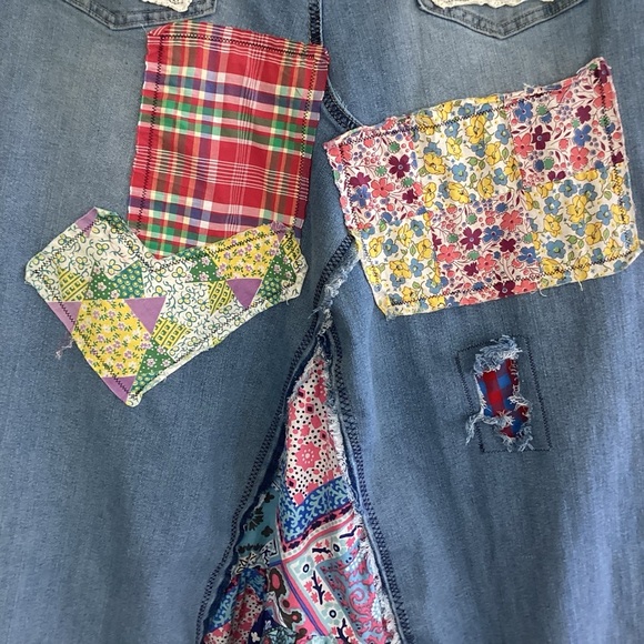 Upcycled denim jean patchwork / button embellished boho cottagecore maxiskirt 29 - Picture 13 of 15